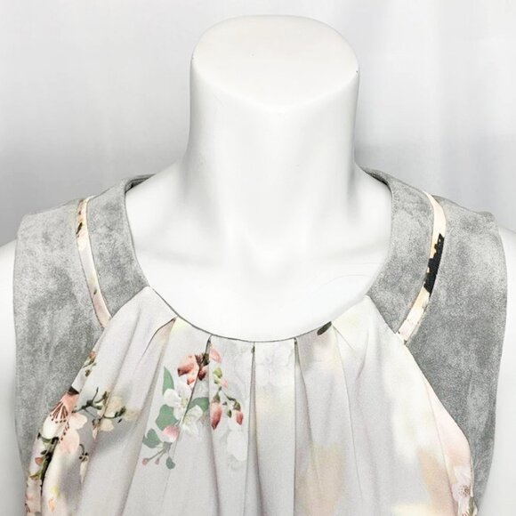 CALVIN KLEIN Cherry Blossom Print Top With Faux Suede Shoulders - Picture 4 of 6